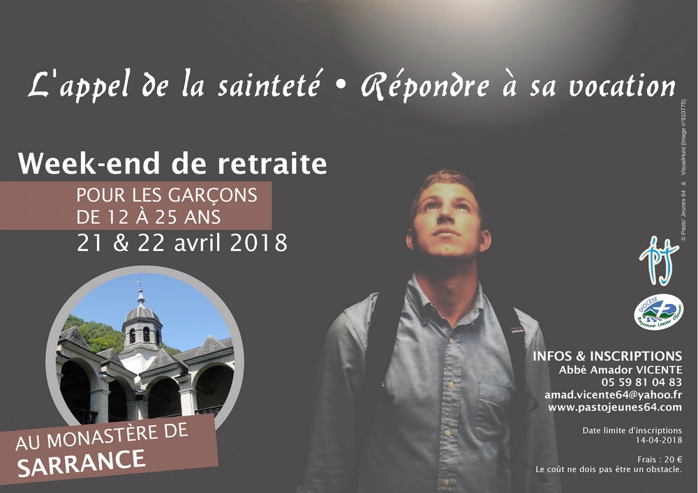 Affiche WE Retraite vocation garcons à Sarrance les 21, 22 avril 2018